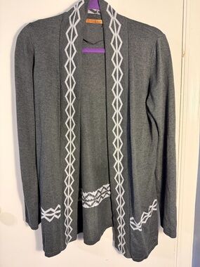Belldini Gray Open-Front Cardigan with White Trim size Medium